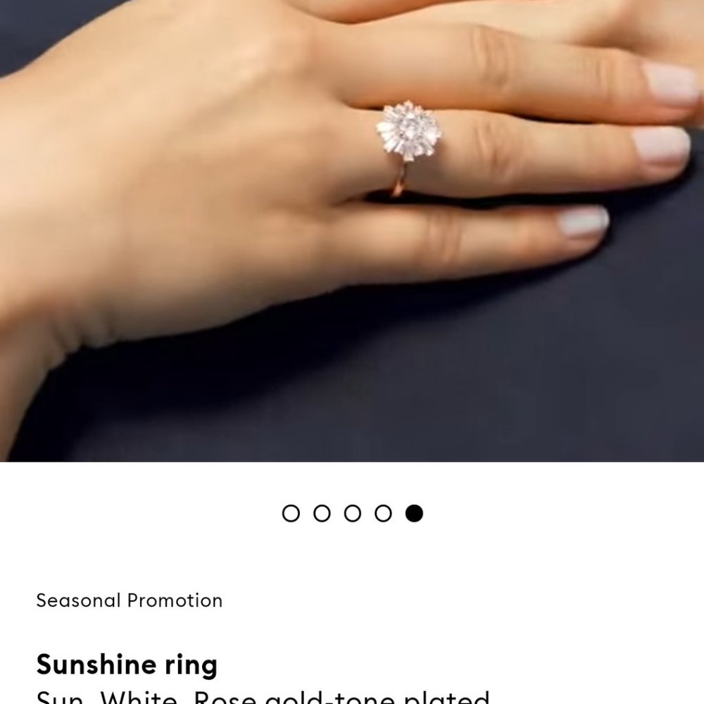 Swarovski Rose Gold-Tone White Crystal Flower Ring